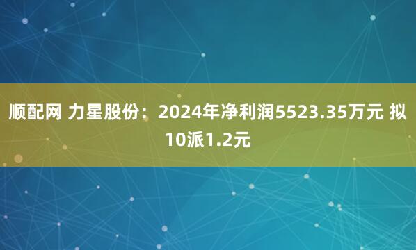 顺配网 力星股份：2024年净利润5523.35万元 拟10派1.2元
